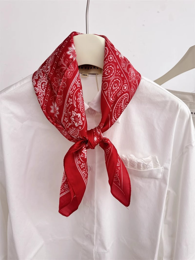 2025 autumn female cashew flower small square silk scarf / High-end neckband accessories & decoration