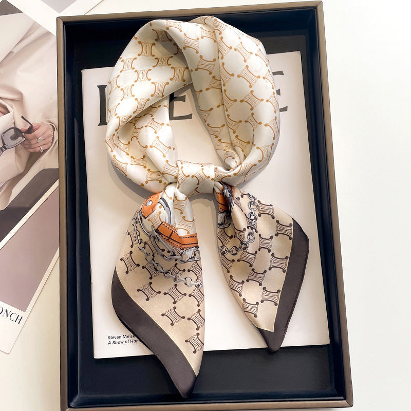 2025 autumn female cashew flower small square silk scarf / High-end neckband accessories & decoration