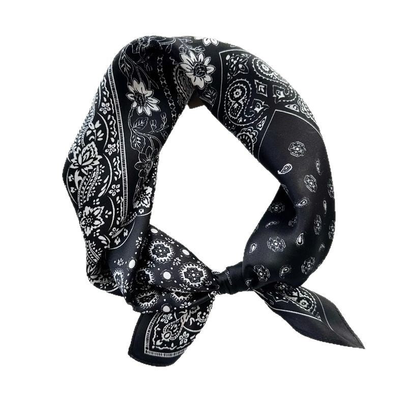 2025 autumn female cashew flower small square silk scarf / High-end neckband accessories & decoration