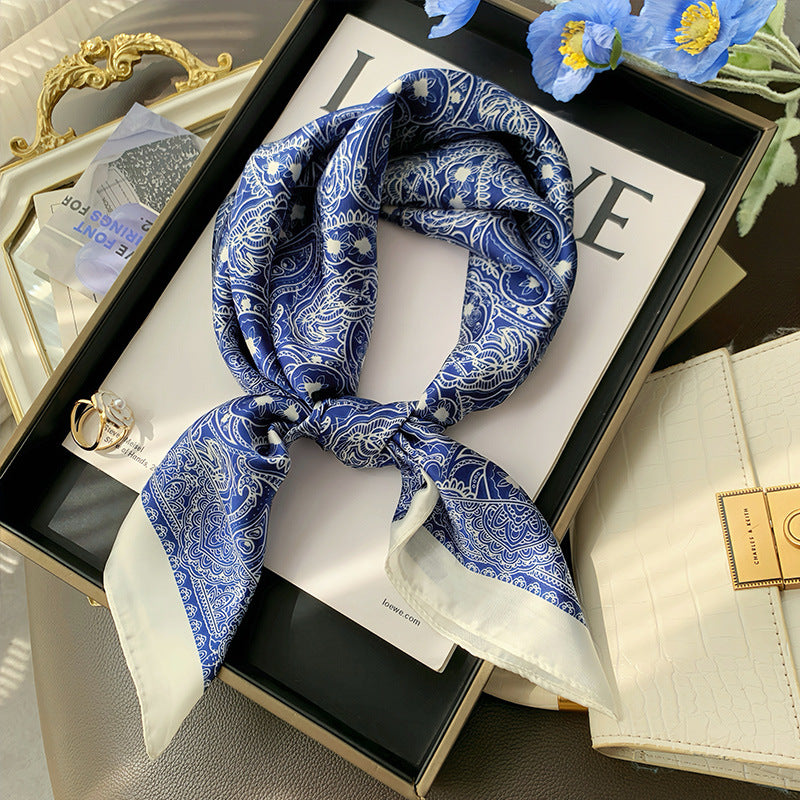 2025 autumn female cashew flower small square silk scarf / High-end neckband accessories & decoration