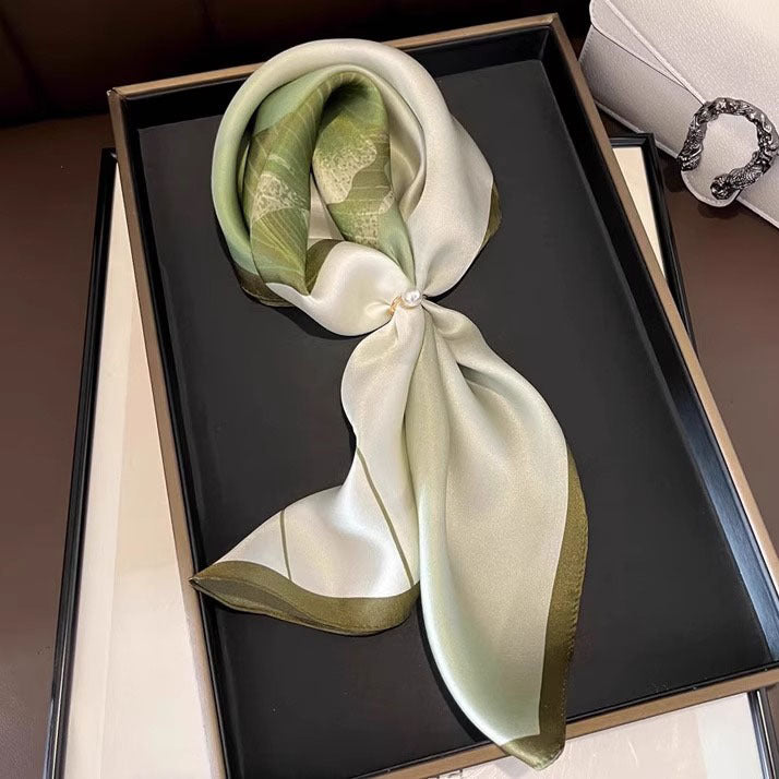 2025 autumn female cashew flower small square silk scarf / High-end neckband accessories & decoration