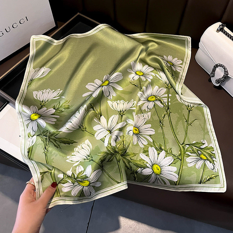2025 autumn female cashew flower small square silk scarf / High-end neckband accessories & decoration