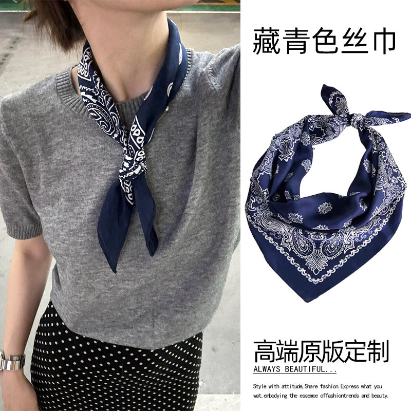 2025 autumn female cashew flower small square silk scarf / High-end neckband accessories & decoration