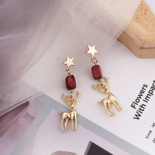 Festive long earrings featuring elk-inspired designs