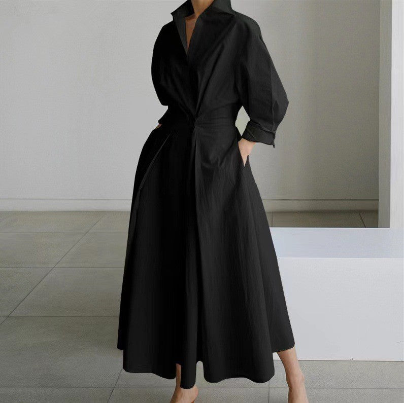 Lined Long-Sleeve Swing Dress