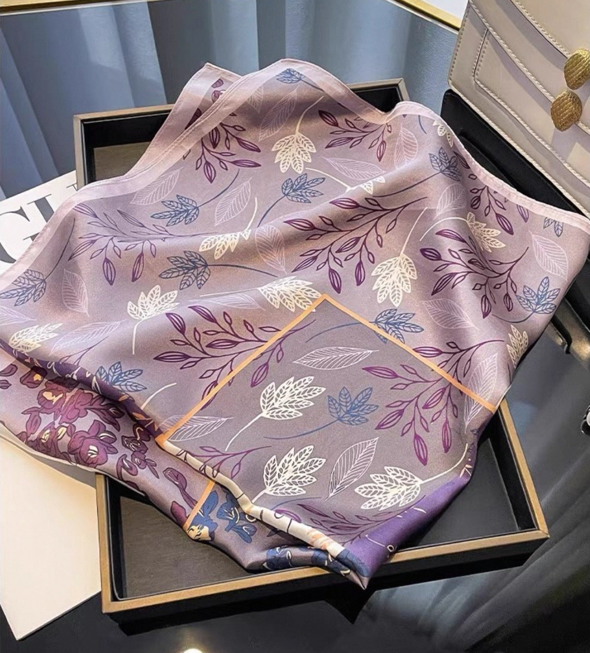 2025 autumn female cashew flower small square silk scarf / High-end neckband accessories & decoration