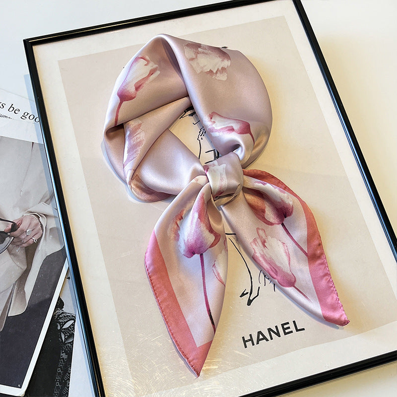 2025 autumn female cashew flower small square silk scarf / High-end neckband accessories & decoration