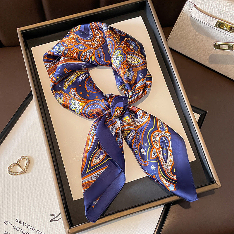 2025 autumn female cashew flower small square silk scarf / High-end neckband accessories & decoration
