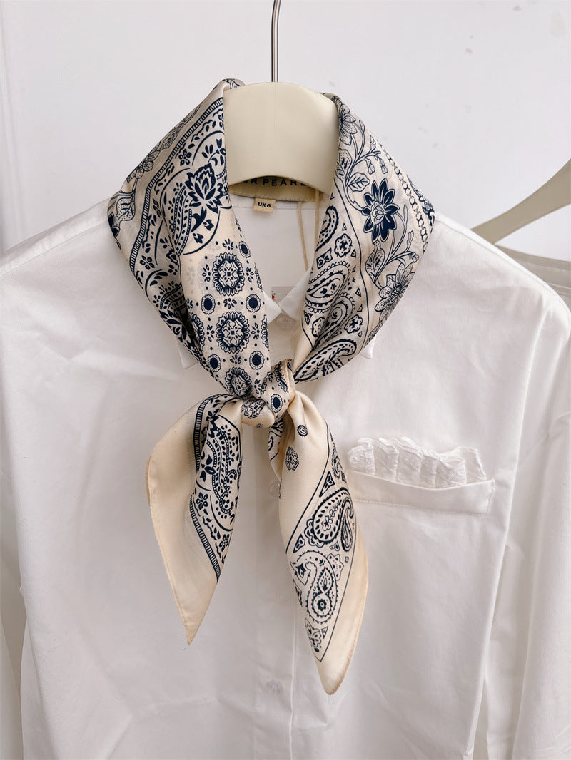 2025 autumn female cashew flower small square silk scarf / High-end neckband accessories & decoration