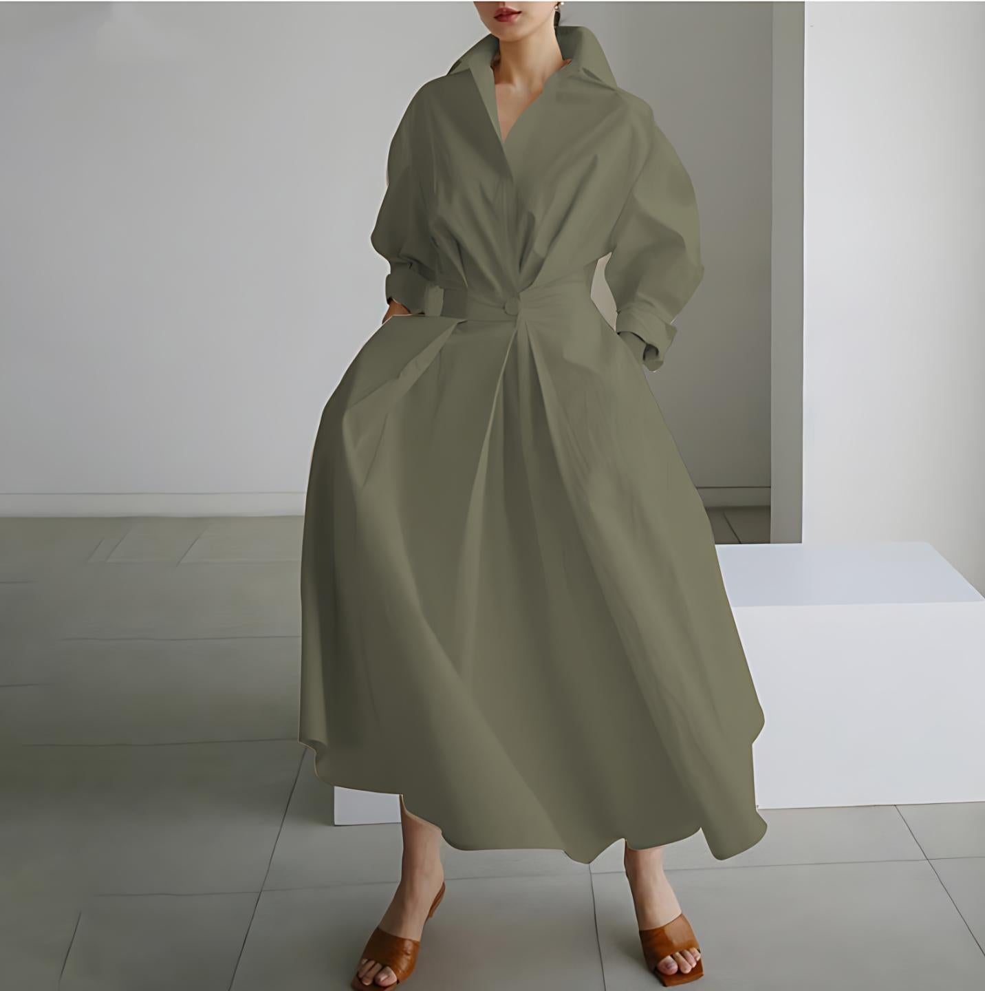 Lined Long-Sleeve Swing Dress