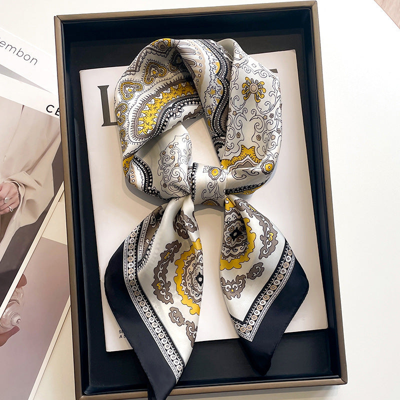 2025 autumn female cashew flower small square silk scarf / High-end neckband accessories & decoration