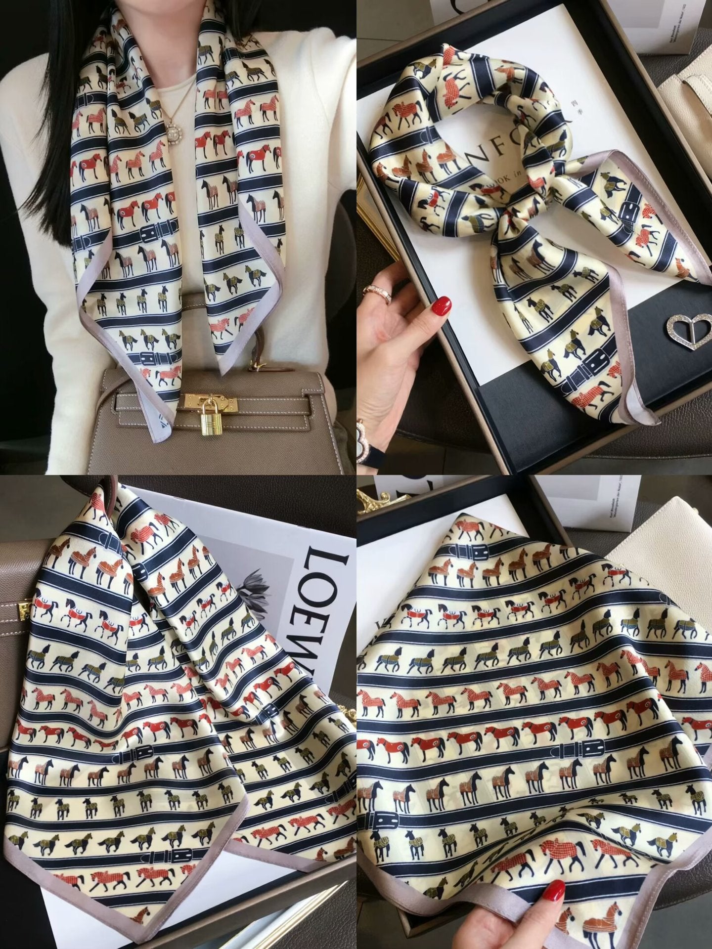 2025 autumn female cashew flower small square silk scarf / High-end neckband accessories & decoration