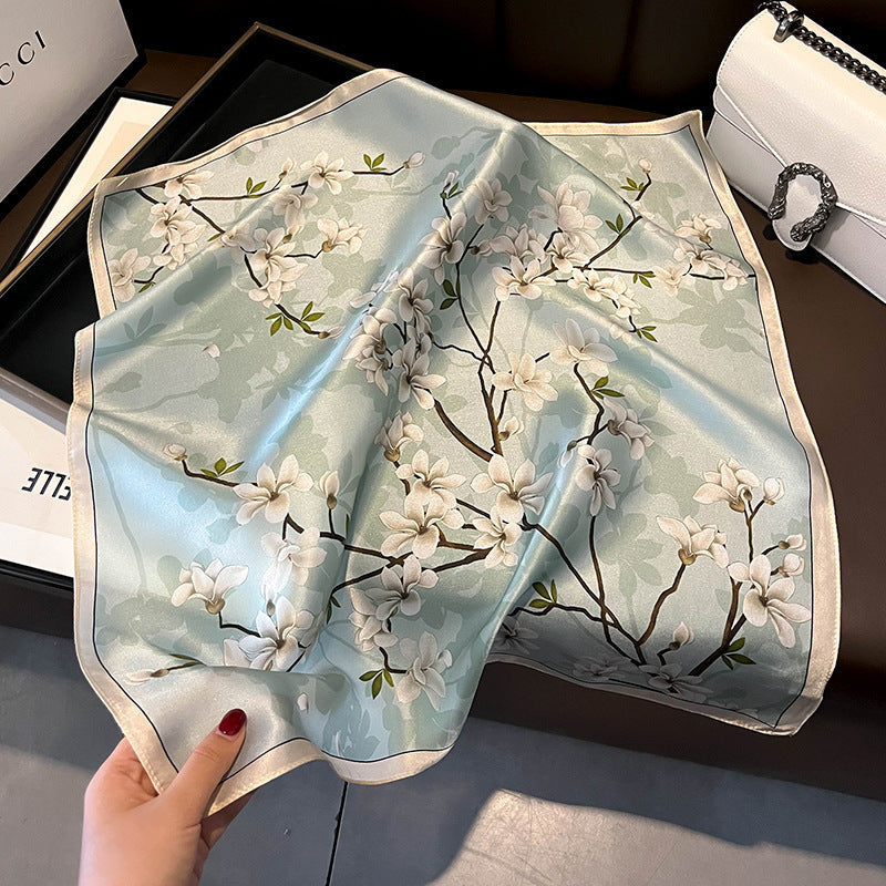2025 autumn female cashew flower small square silk scarf / High-end neckband accessories & decoration