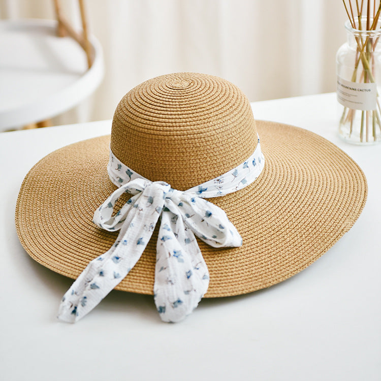 Women's chiffon ribbon straw hat