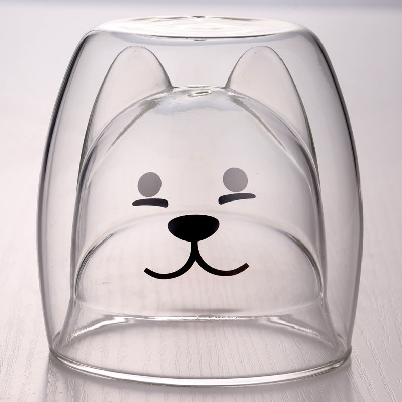 🥤Cartoon Double‑Layer Glass Cup 🌞