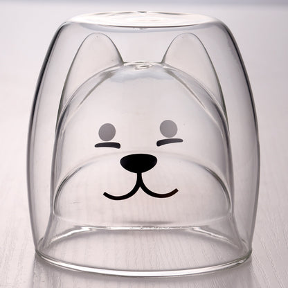 🥤Cartoon Double‑Layer Glass Cup 🌞