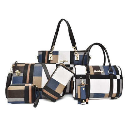Women’s 6‑piece Korean‑style plaid handbag set