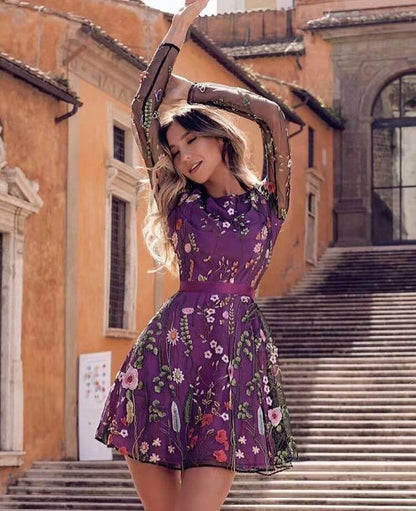 🌸Böhmisches Spitzen-Mesh-Stickkleid – Damen Blumenstil