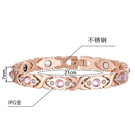 Fashion ladies stainless steel diamond-encrusted crystal germanium stone health magnet bracelet titanium steel magnetic bracelet does not fade