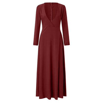 🌸V-Ausschnitt Langarm-Schwingkleid – Schmale Passform, Bindegürtel, Mehrfarbig