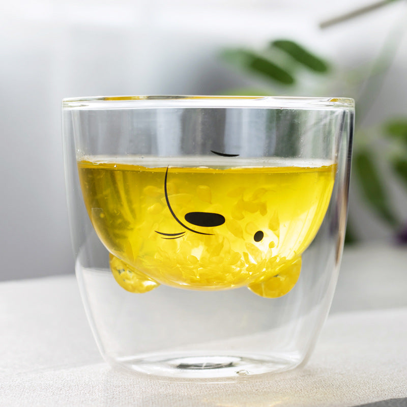 🥤Cartoon Double‑Layer Glass Cup 🌞