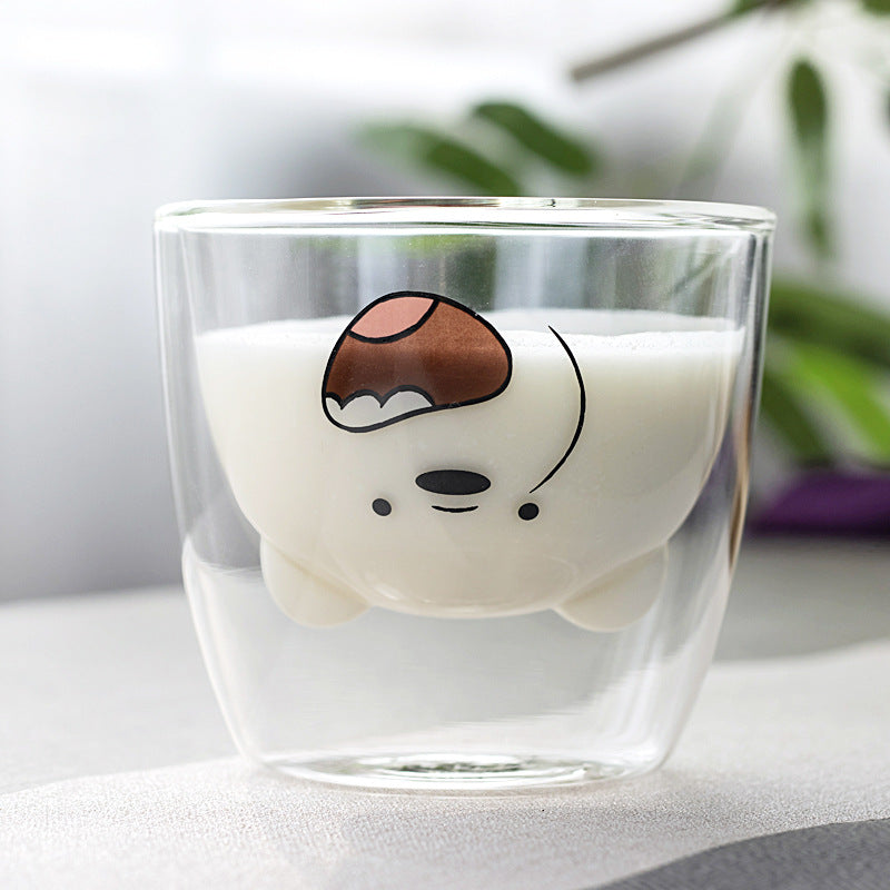 🥤Cartoon Double‑Layer Glass Cup 🌞