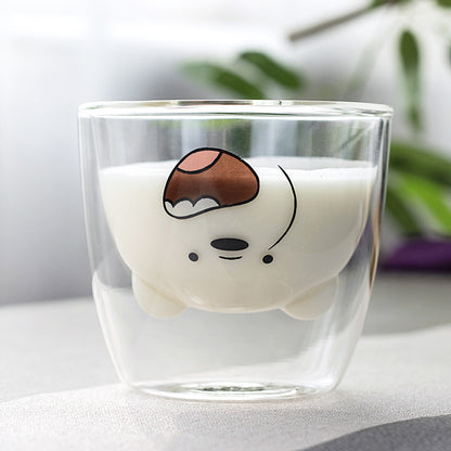 🥤Cartoon Double‑Layer Glass Cup 🌞