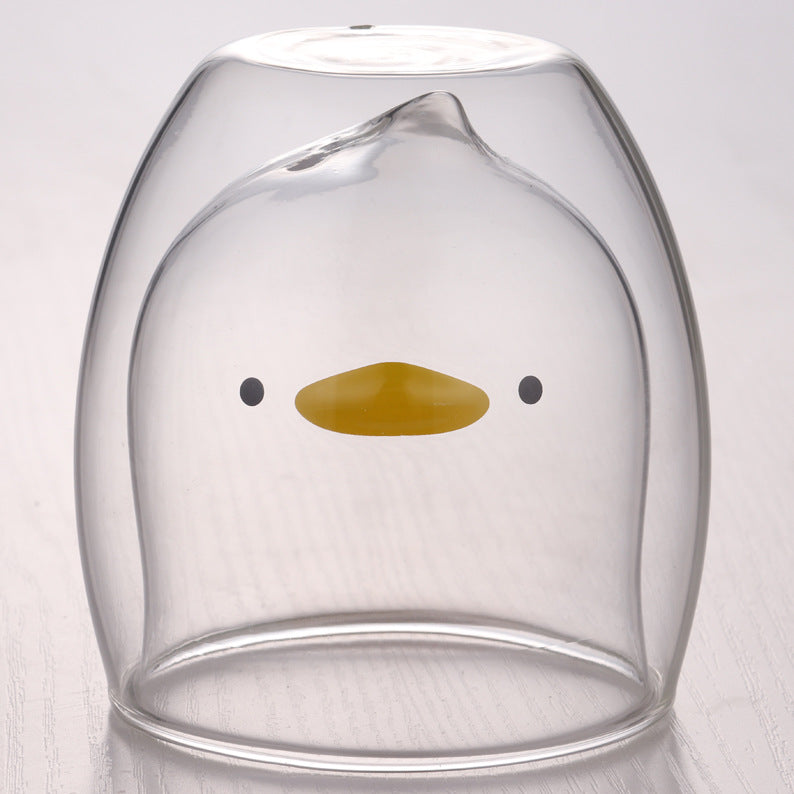 🥤Cartoon Double‑Layer Glass Cup 🌞