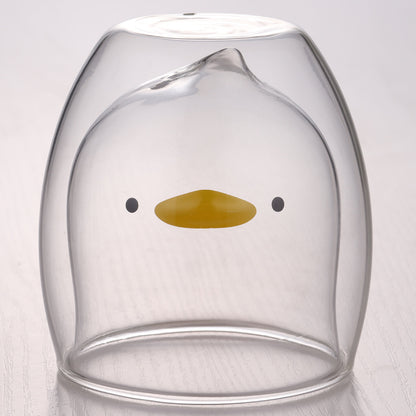 🥤Cartoon Double‑Layer Glass Cup 🌞
