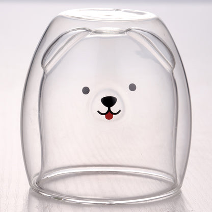 🥤Cartoon Double‑Layer Glass Cup 🌞