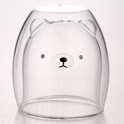 🥤Cartoon Double‑Layer Glass Cup 🌞