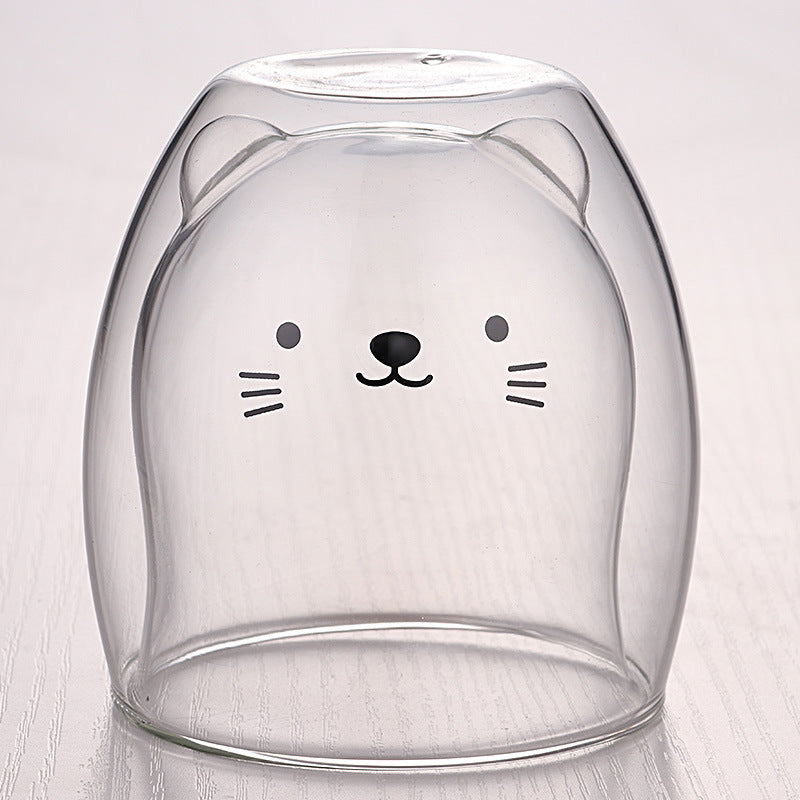 🥤Cartoon Double‑Layer Glass Cup 🌞