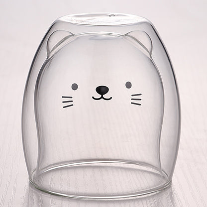 🥤Cartoon Double‑Layer Glass Cup 🌞
