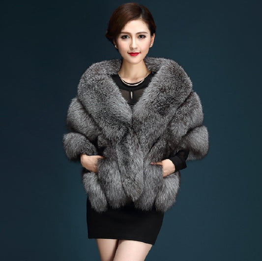 Women’s Luxury Faux Fur Winter Shawl Coat