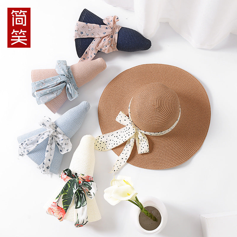Women's chiffon ribbon straw hat