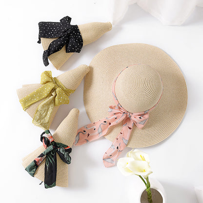 Women's chiffon ribbon straw hat