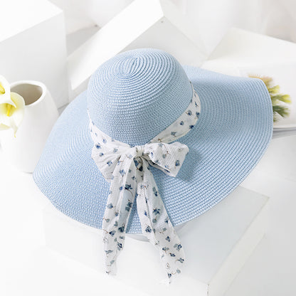 Women's chiffon ribbon straw hat
