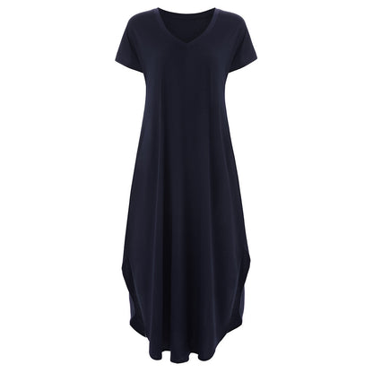 🌸Einfarbiges Damen-Maxikleid mit V-Ausschnitt und Seitenschlitz👗
