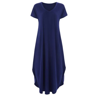 🌸Einfarbiges Damen-Maxikleid mit V-Ausschnitt und Seitenschlitz👗