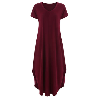 🌸Einfarbiges Damen-Maxikleid mit V-Ausschnitt und Seitenschlitz👗