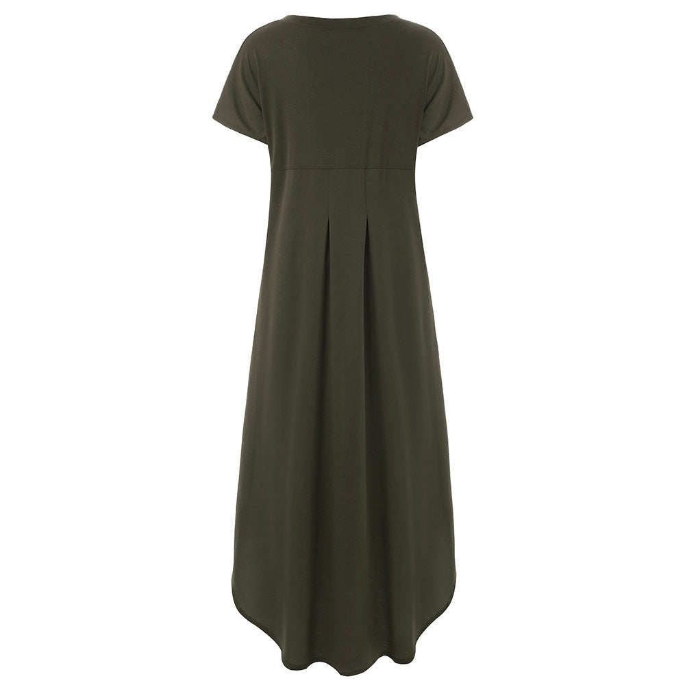 🌸Einfarbiges Damen-Maxikleid mit V-Ausschnitt und Seitenschlitz👗