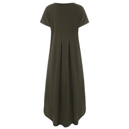 🌸Einfarbiges Damen-Maxikleid mit V-Ausschnitt und Seitenschlitz👗