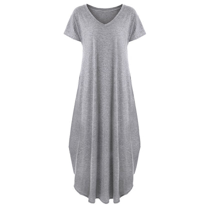 🌸Einfarbiges Damen-Maxikleid mit V-Ausschnitt und Seitenschlitz👗