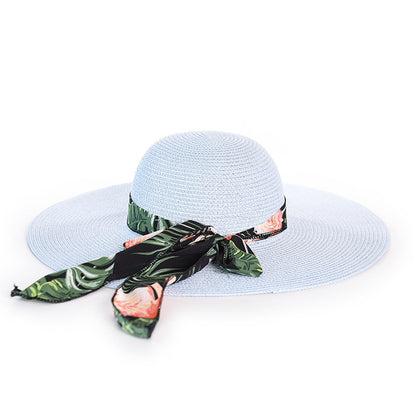 Women's chiffon ribbon straw hat