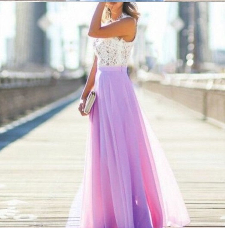 Robe longue en dentelle et mousseline