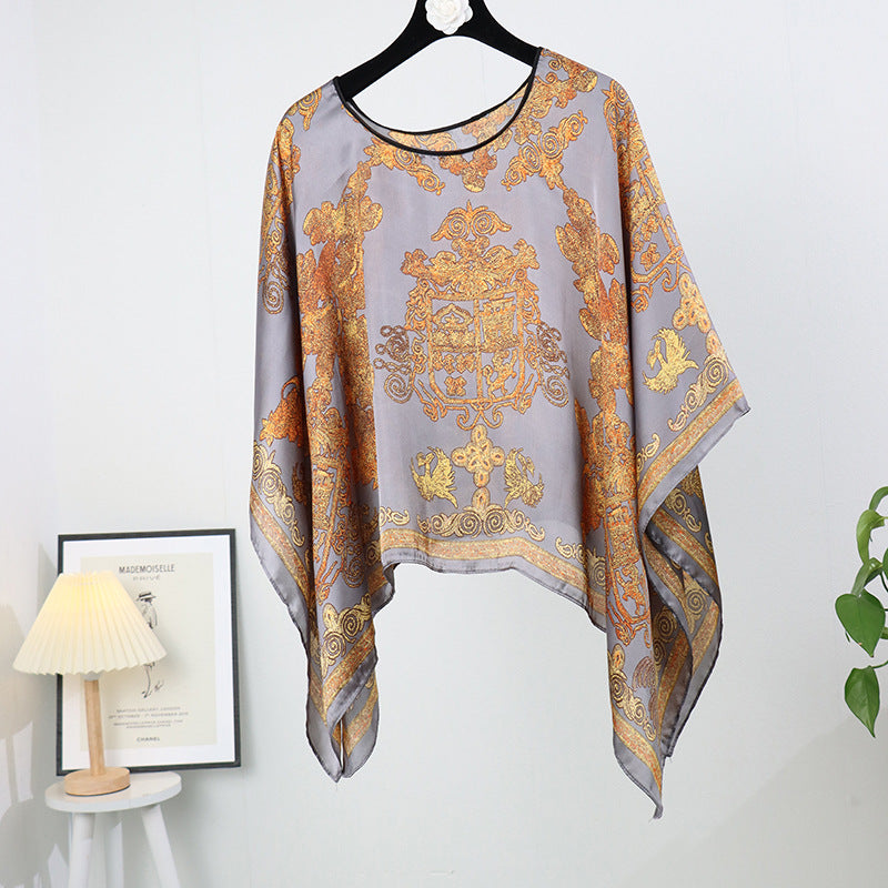 Silk pullover sunscreen silk scarf shawl women's sunscreen clothing in summer with large size loose changeable