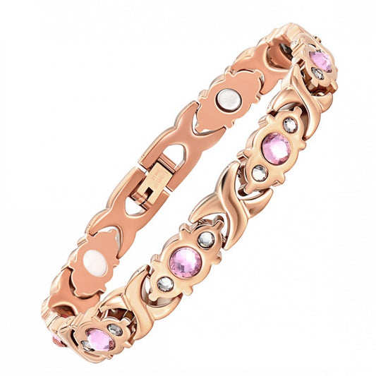 Fashion ladies stainless steel diamond-encrusted crystal germanium stone health magnet bracelet titanium steel magnetic bracelet does not fade