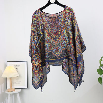Silk pullover sunscreen silk scarf shawl women's sunscreen clothing in summer with large size loose changeable