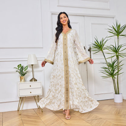 👗Dubai Evening Dress – Floral Stamped Robe