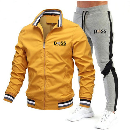 🧥👖Men’s Casual Suit Set – Bomber Jacket & Splicing Trousers